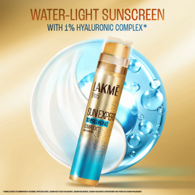 Lakmē 1% Hyaluronic water-light Sunscreen gel SPF 50 Pa++++ For Oily Skin, Plump & Hydrated skin 56g - Image 3